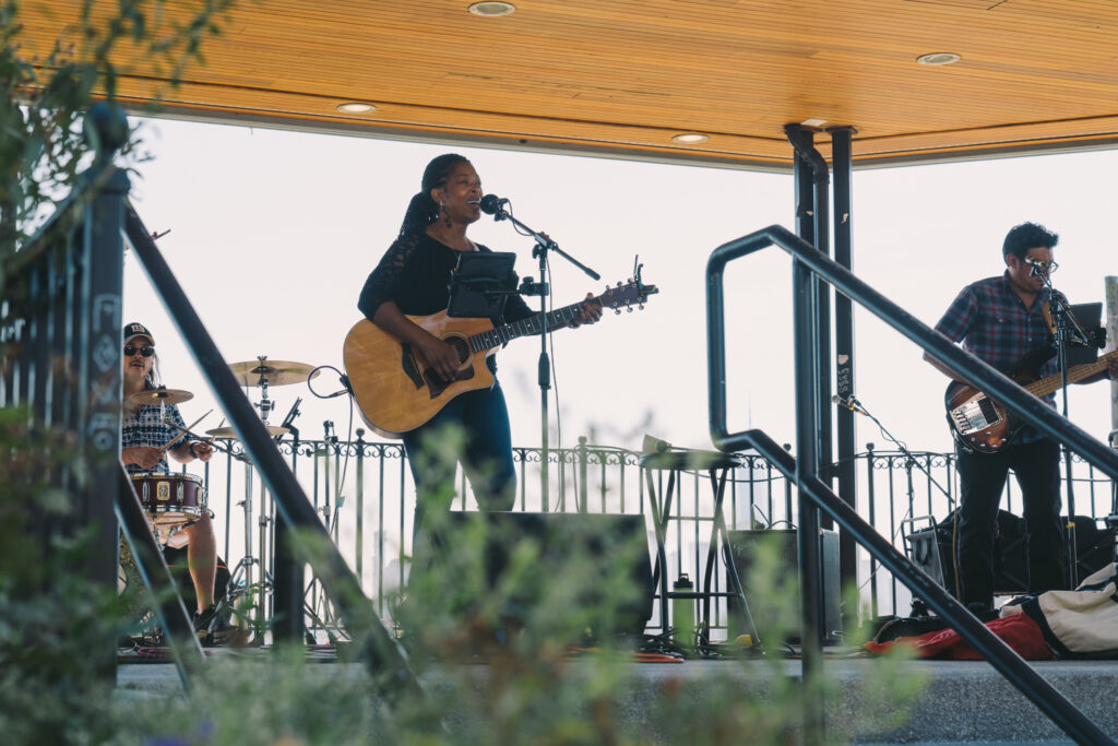 The Fuzzy Lemons is pictured serenading the market from the gazebo in Riverview Park.